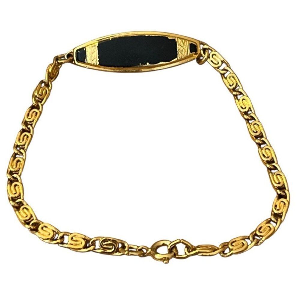 Speidel USA Gold Electroplate Matte Black ID Bracelet Paperclip Links 7.5 in
